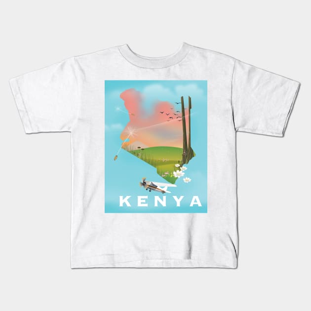 Beautiful Kenya map travel poster Kids T-Shirt by nickemporium1